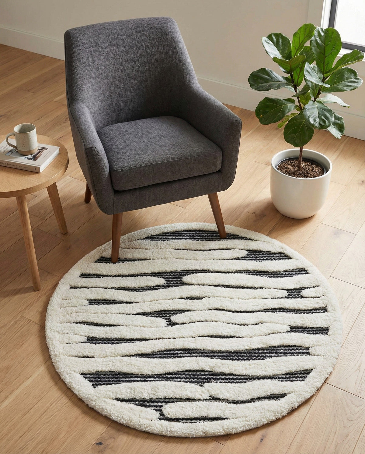 Monochrome Collection Area Rug - Slate Round Gray  lifestyle 113