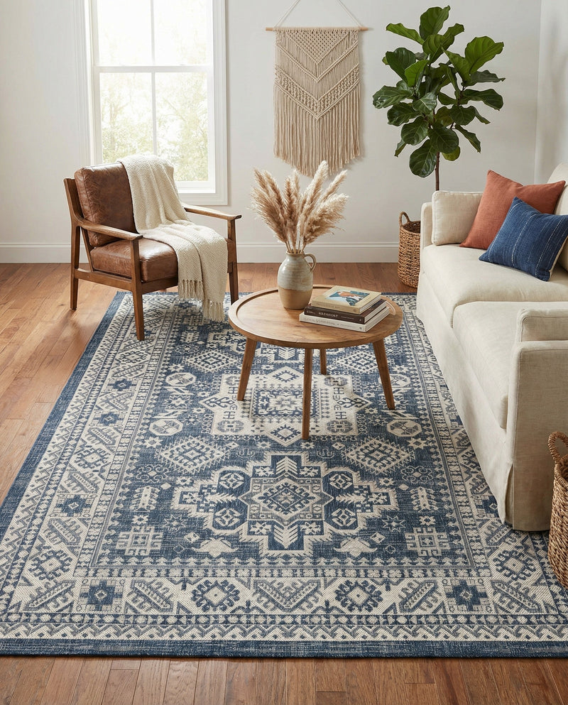 Tribal Terrace Treasures Collection Area Rug -  Incan Isle (Blue) Rectangle Blue  lifestyle 29