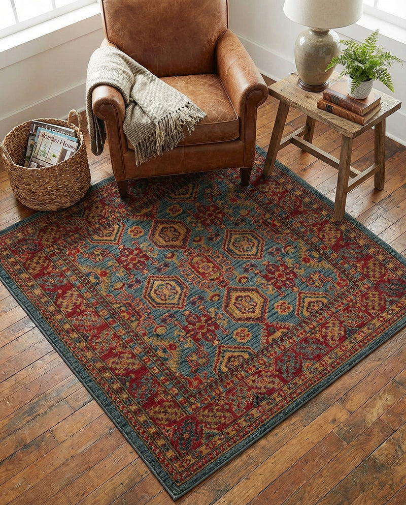 Persian Elegance Collection Area Rug -  Nain Square Light Blue  lifestyle 54