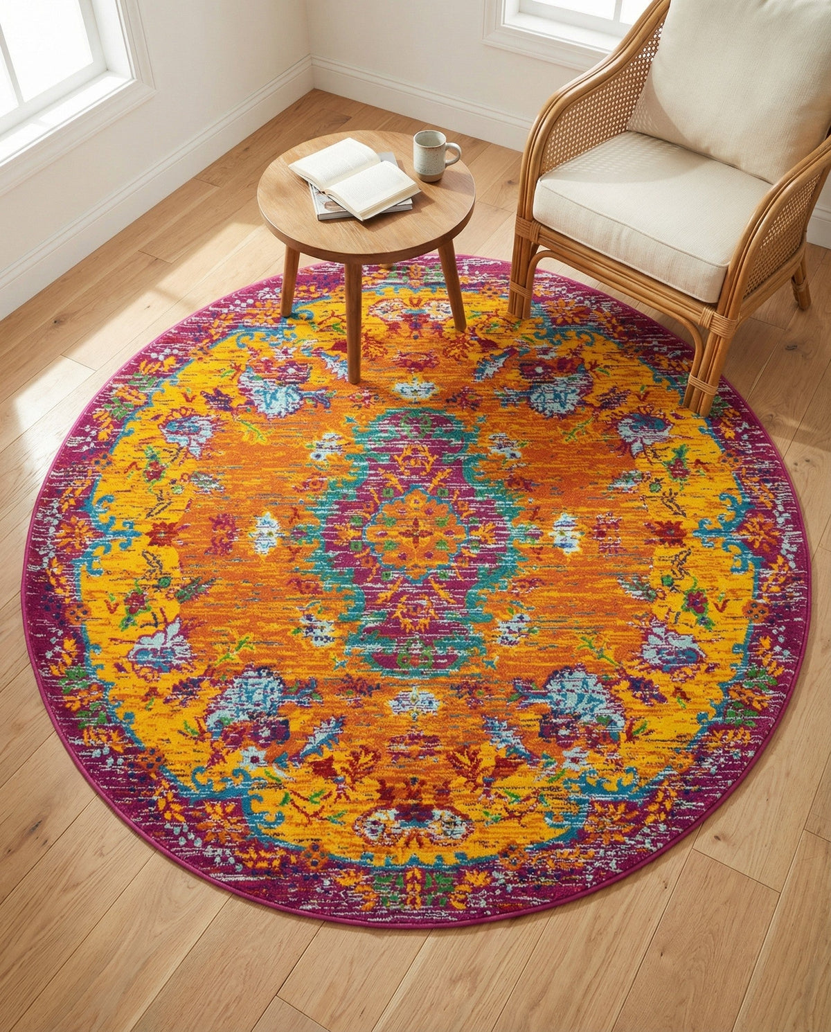 Caribbean Cove Collection Area Rug -  Nevis Round Orange  lifestyle 103