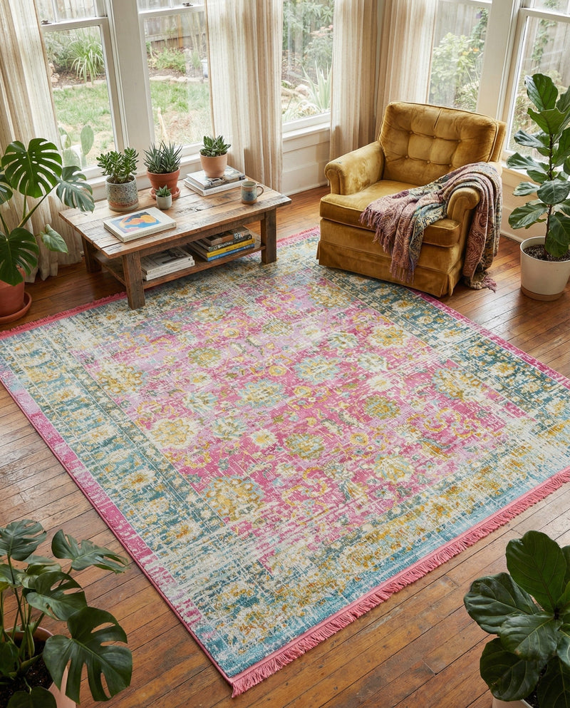 Arcadia Rugs Collection Area Rug -  Shangri-La Square Pink  lifestyle 33