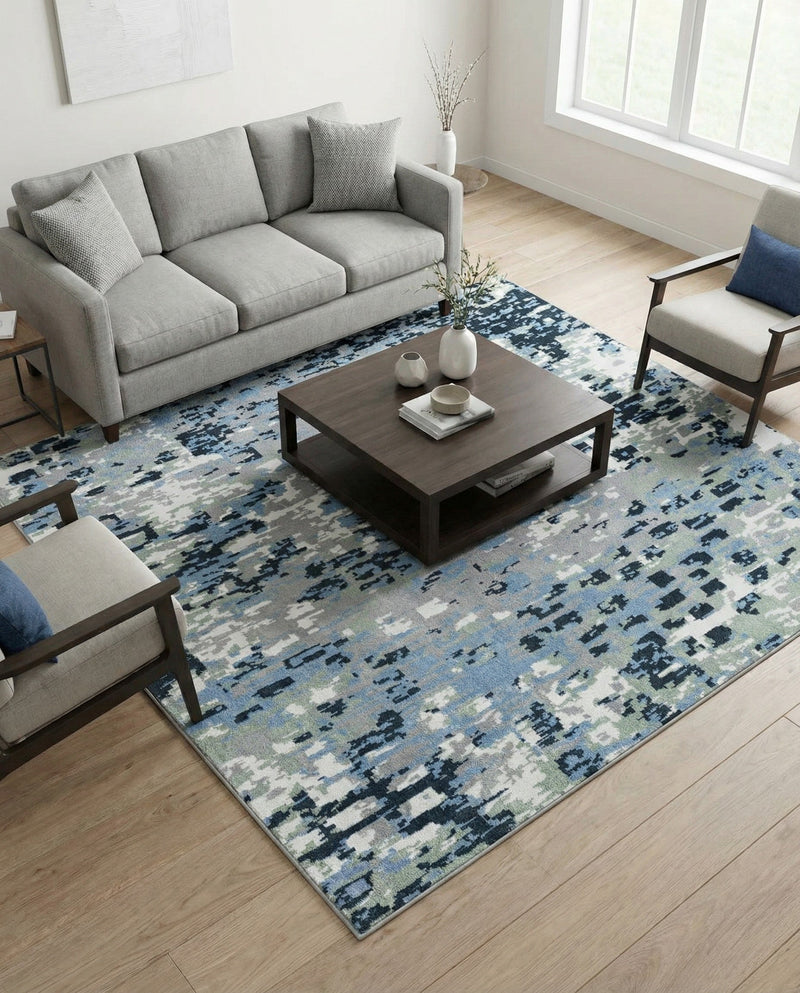 Aegean Elegance Washables Collection Area Rug -  Andros Square Gray Navy Green  lifestyle 38