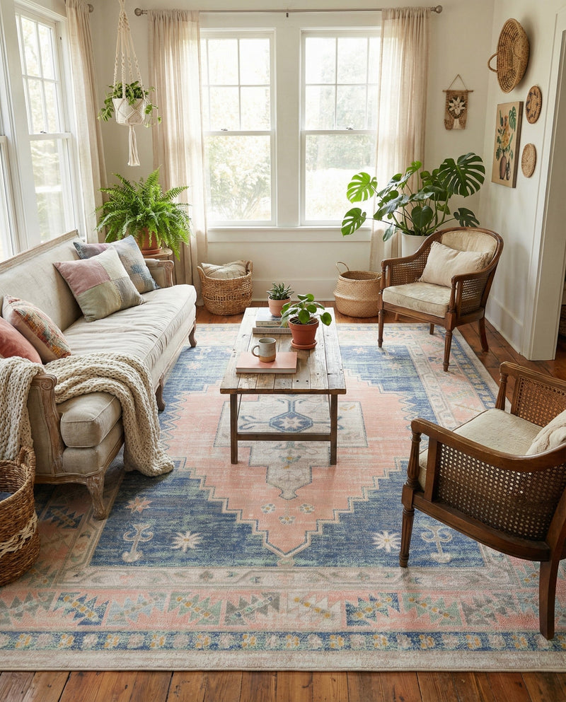 Savannah Series Collection Area Rug -  Augusta (French Blue) Rectangle French Blue  lifestyle 15