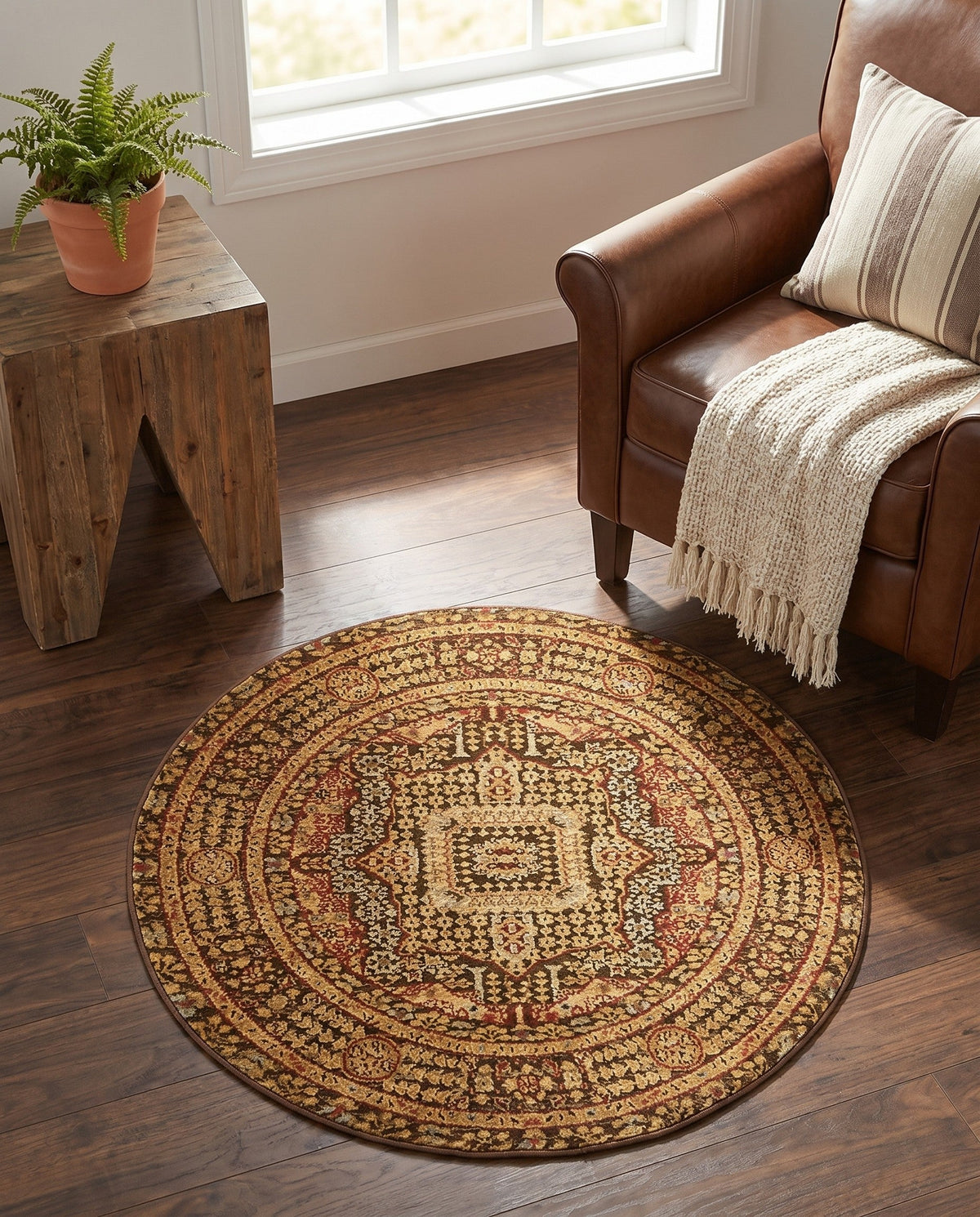 Ottoman Elegance Collection Area Rug - Sultan Round Brown  lifestyle 173