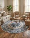 Patio Heritage Collection Area Rug -  Lafayette (Blue) Round Blue  lifestyle 64