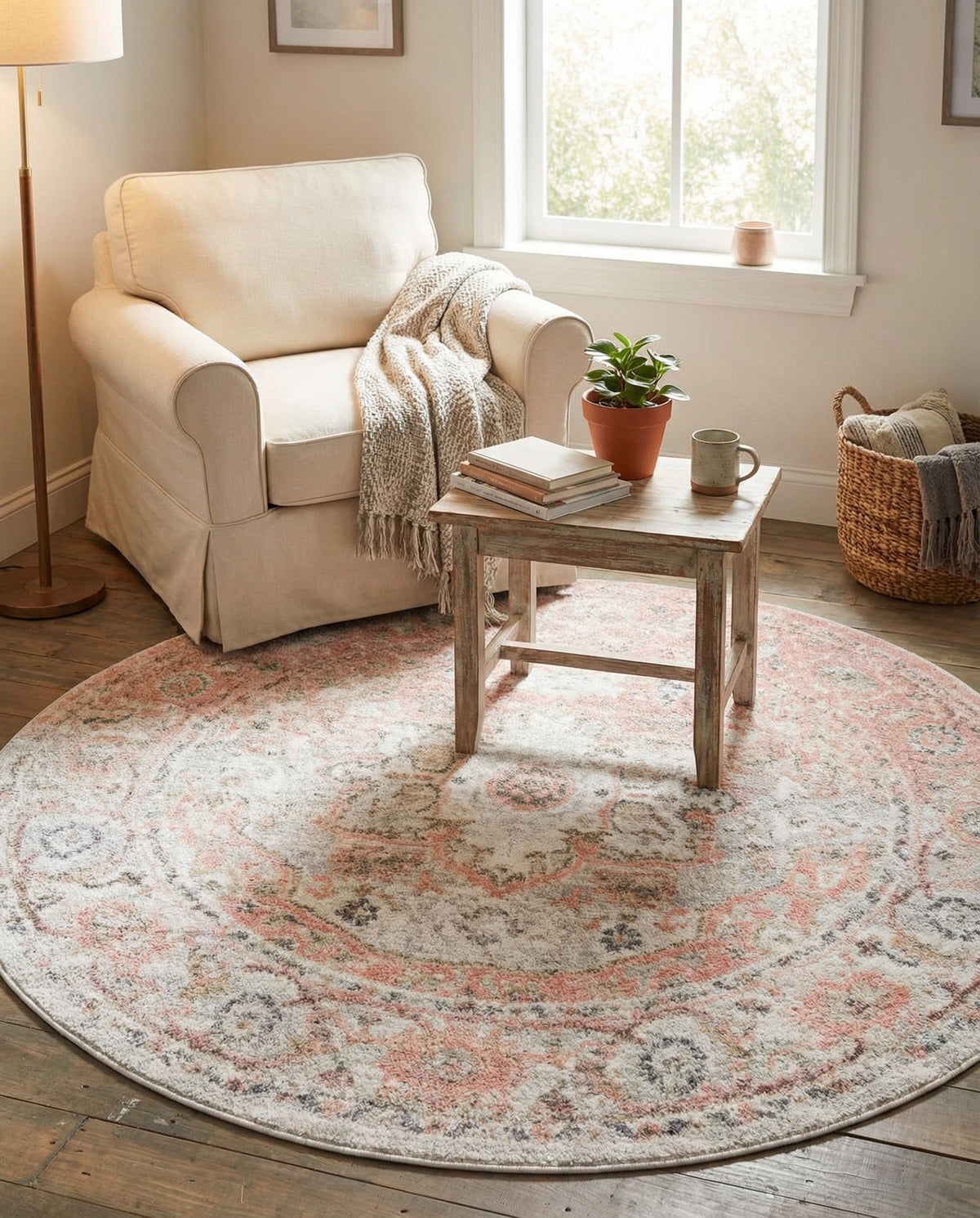 Parisian Elegance Collection Area Rug - Versailles (Rose Pink) Round Rose Pink  lifestyle 101