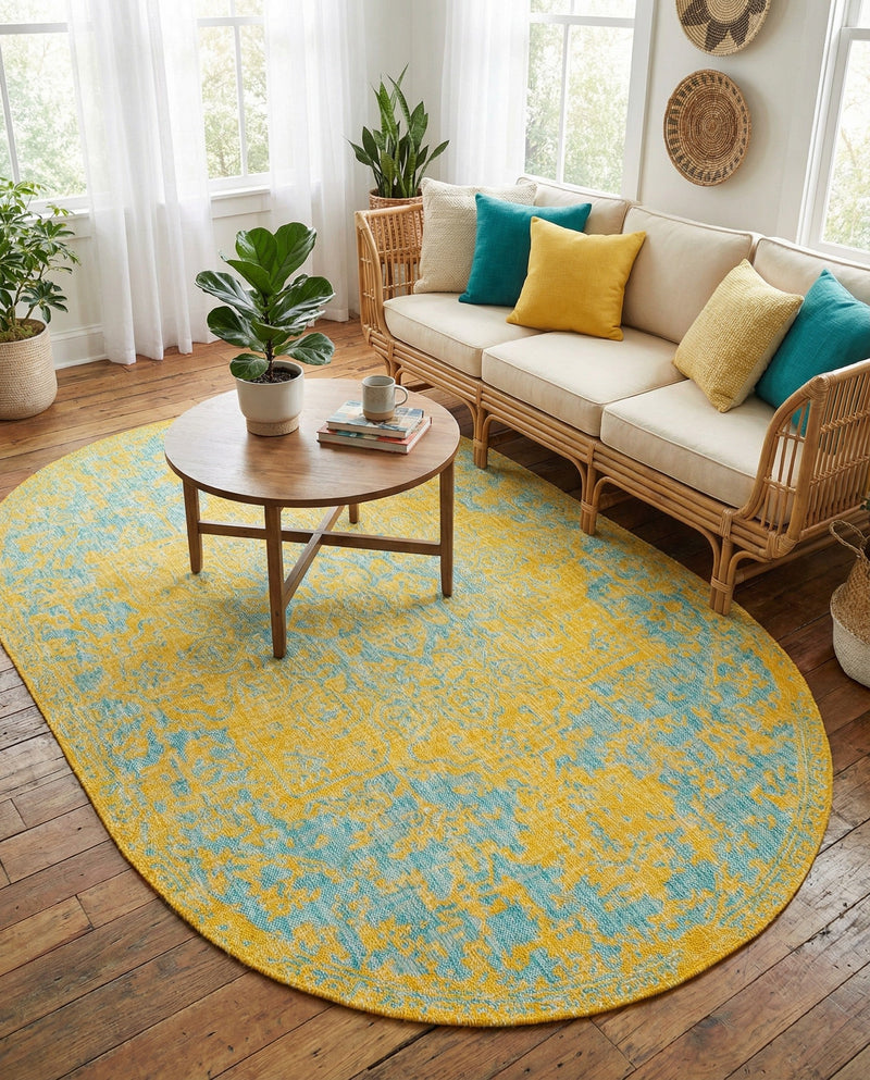 Urban Oasis Rugs Collection Area Rug -  Penthouse (Yellow and Aqua) Oval Yellow and Aqua  lifestyle 22
