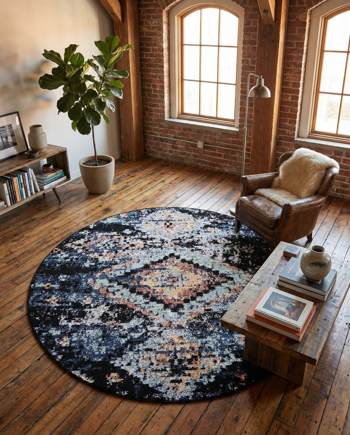 Tangier Treasures Collection Area Rug -  Fez Round Navy Blue  lifestyle 85
