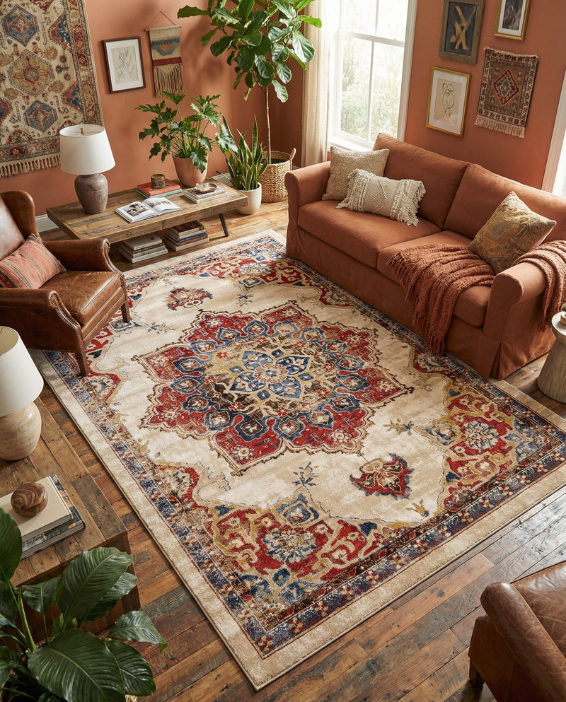 Eden Oasis Collection Area Rug -  Tranquility (Cream) Rectangle Cream  lifestyle 13