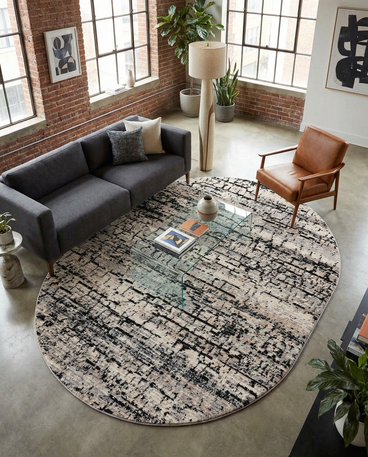 Santa Fe Trails Collection Area Rug -  Chaparral Oval Gray  lifestyle 94