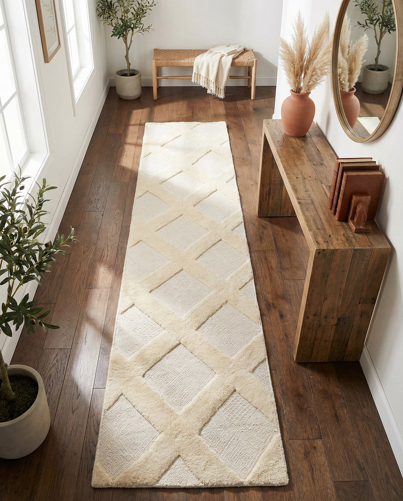 Trellis Wool Collection Area Rug - Vineyard Runner Ivory  lifestyle 30