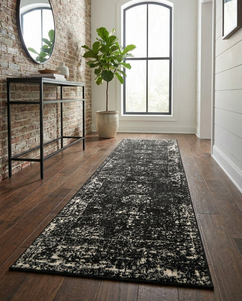 Riviera Elegance Collection Area Rug - Antibes (Black) Runner Black  lifestyle 82