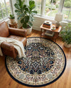 Persian Elegance Collection Area Rug -  Kerman (Navy Blue) Round Navy Blue  lifestyle 40