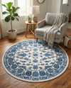 Charleston Elegance Collection Area Rug -  Seaport (White Blue) Round White Blue  lifestyle 70