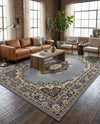 Tabriz Tapestry Collection Area Rug - Azerbaijan (Gray) Rectangle Gray  lifestyle 14