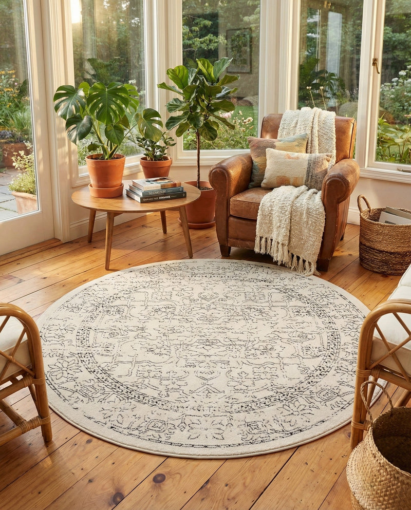 Savannah Soiree Collection Area Rug -  Everglade (White) Round White  lifestyle 68