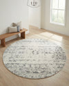 Brighton Stripes Collection Area Rug - Sussex (Ivory and Gray) Round Ivory and Gray  lifestyle 13