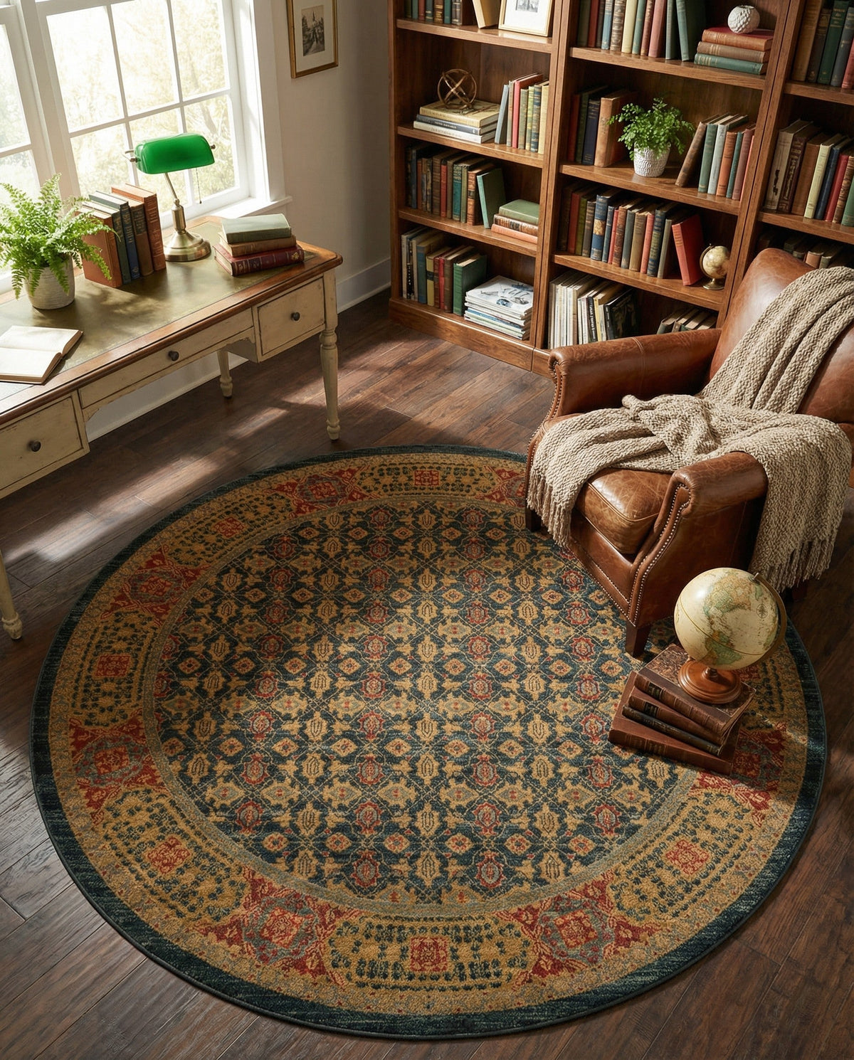 Ottoman Elegance Collection Area Rug -  Pamukkale Round Navy Blue  lifestyle 85