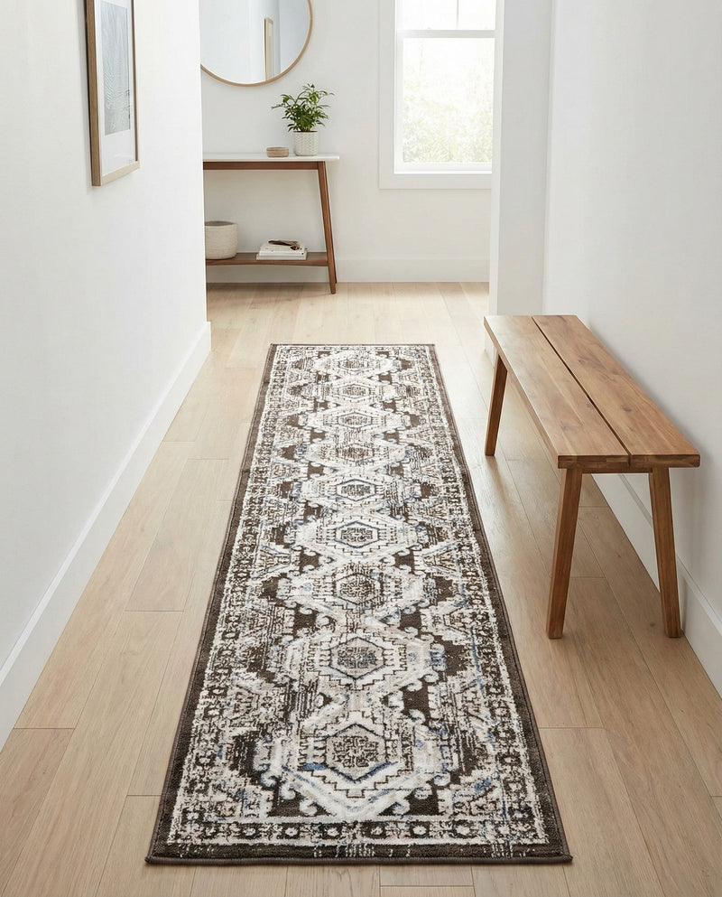 Savannah Elegance Collection Area Rug -  Tybee (Gray) Runner Gray  lifestyle 80