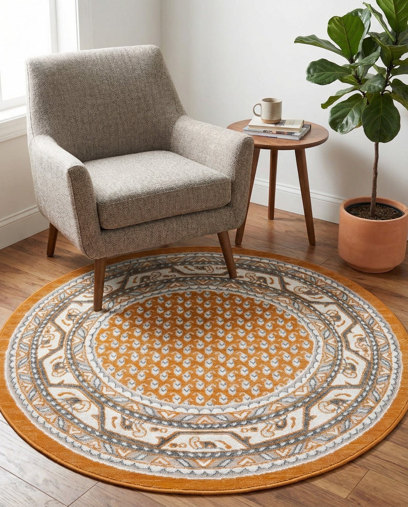 Soho Elegance Collection Area Rug -  Mercer (Orange) Round Orange  lifestyle 49