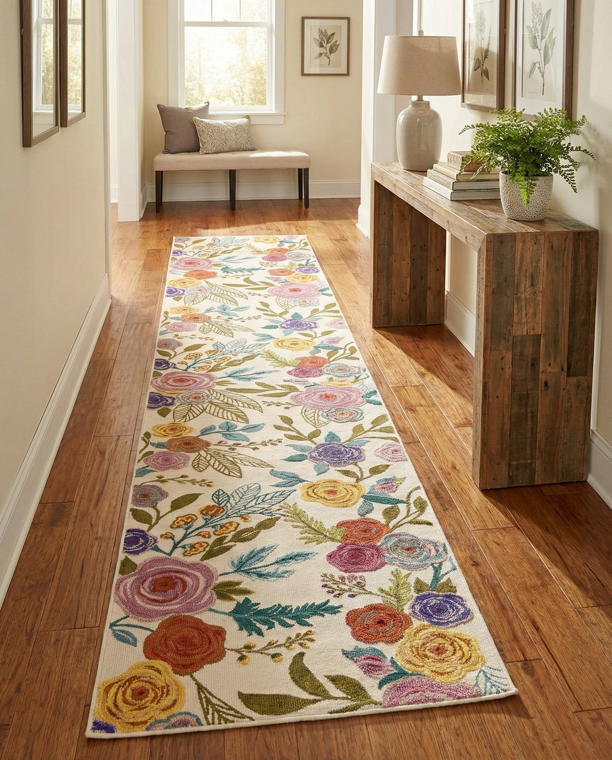 Meadow Breeze Collection Area Rug -  Petal Runner Ivory  lifestyle 228