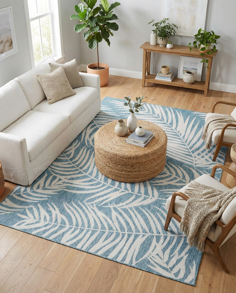 Seaside Blooms Collection Area Rug - Verdure (Light Aqua) Rectangle Light Aqua  lifestyle 14