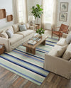 Coastal Stripe Dhurrie Collection Area Rug - Seashore Rectangle Aqua Blue and Gray  lifestyle 14