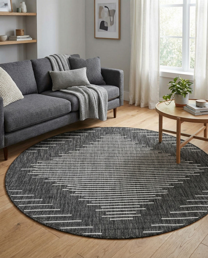 Urban Terrace Collection Area Rug -  Chelsea (Charcoal Gray) Round Charcoal Gray  lifestyle 33