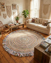 Osian Looms Collection Area Rug - Kathmandu Round Multi White  lifestyle 30