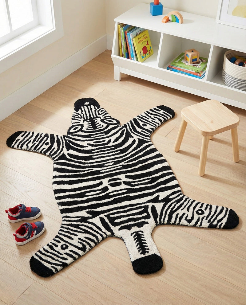 Whimsy Wonders Wool Collection Area Rug -  Galaxy Rectangle Black and White  lifestyle 8