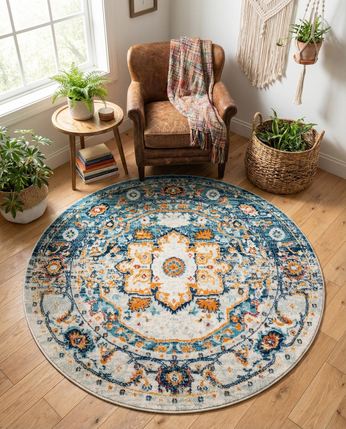 Parisian Elegance Collection Area Rug - Versailles (Teal) Round Teal  lifestyle 84
