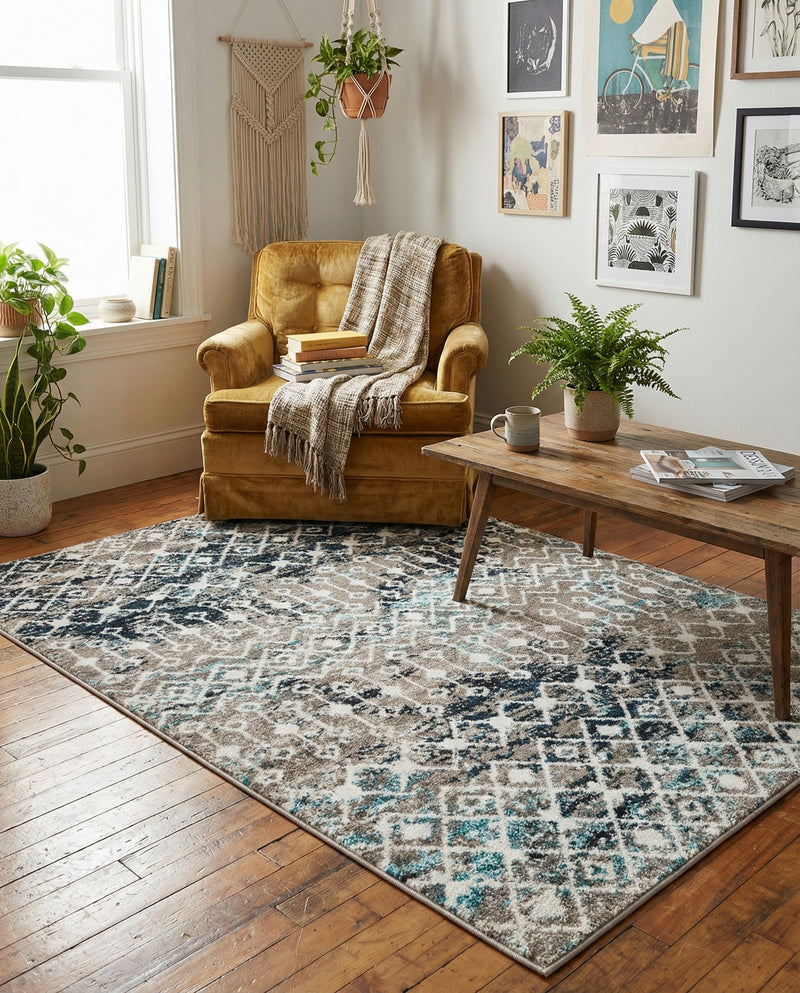 Mediterranean Lattice Collection Area Rug - Santorini (Multi Gray Blue) Rectangle Multi Gray Blue  lifestyle 10