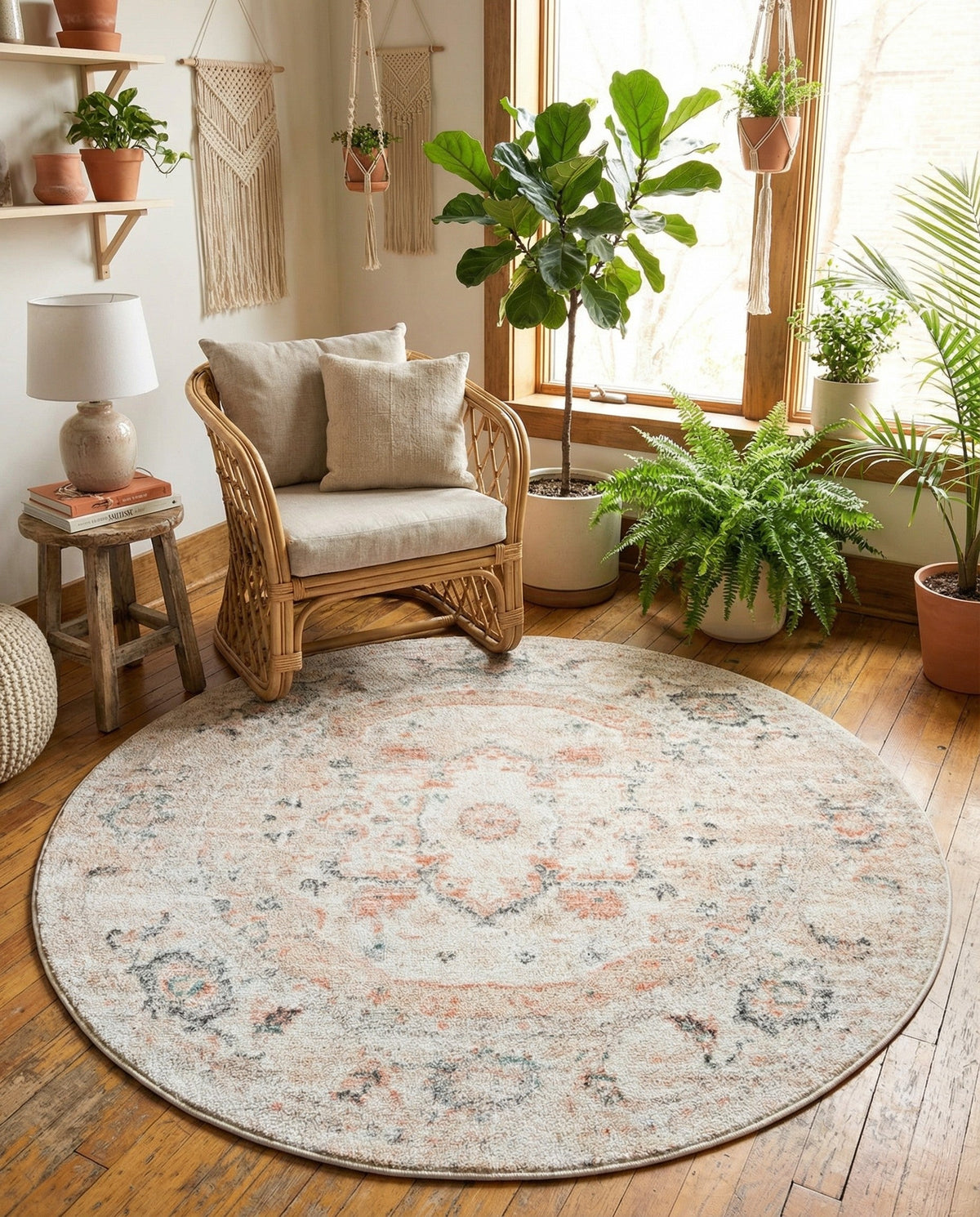 Parisian Elegance Collection Area Rug - Versailles (Ivory) Round Ivory  lifestyle 97