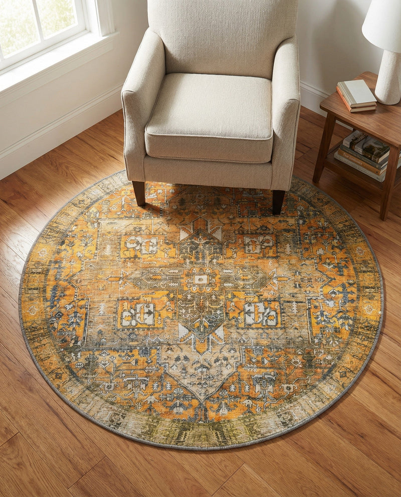 Heritage Elegance Collection Area Rug -  Windsor (Yellow) Round Yellow  lifestyle 40