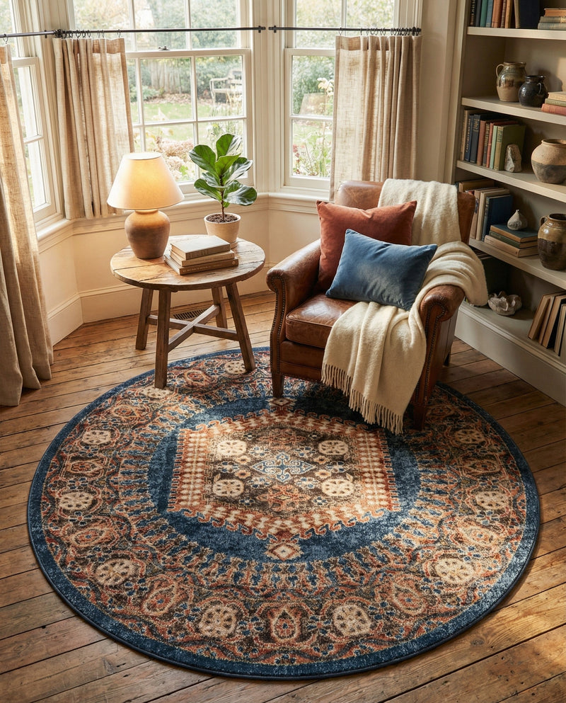 Eden Oasis Collection Area Rug -  Refuge (Blue) Round Blue  lifestyle 72