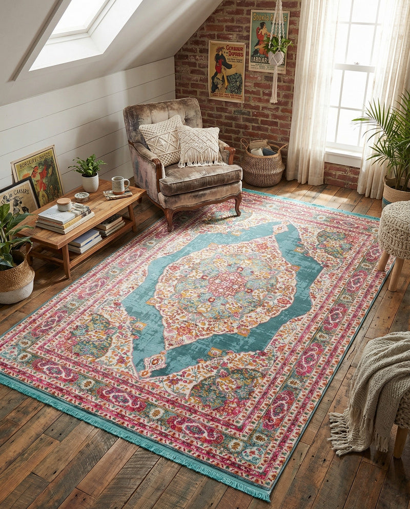 Caribbean Breeze Collection Area Rug -  Windward Rectangle Turquoise  lifestyle 21