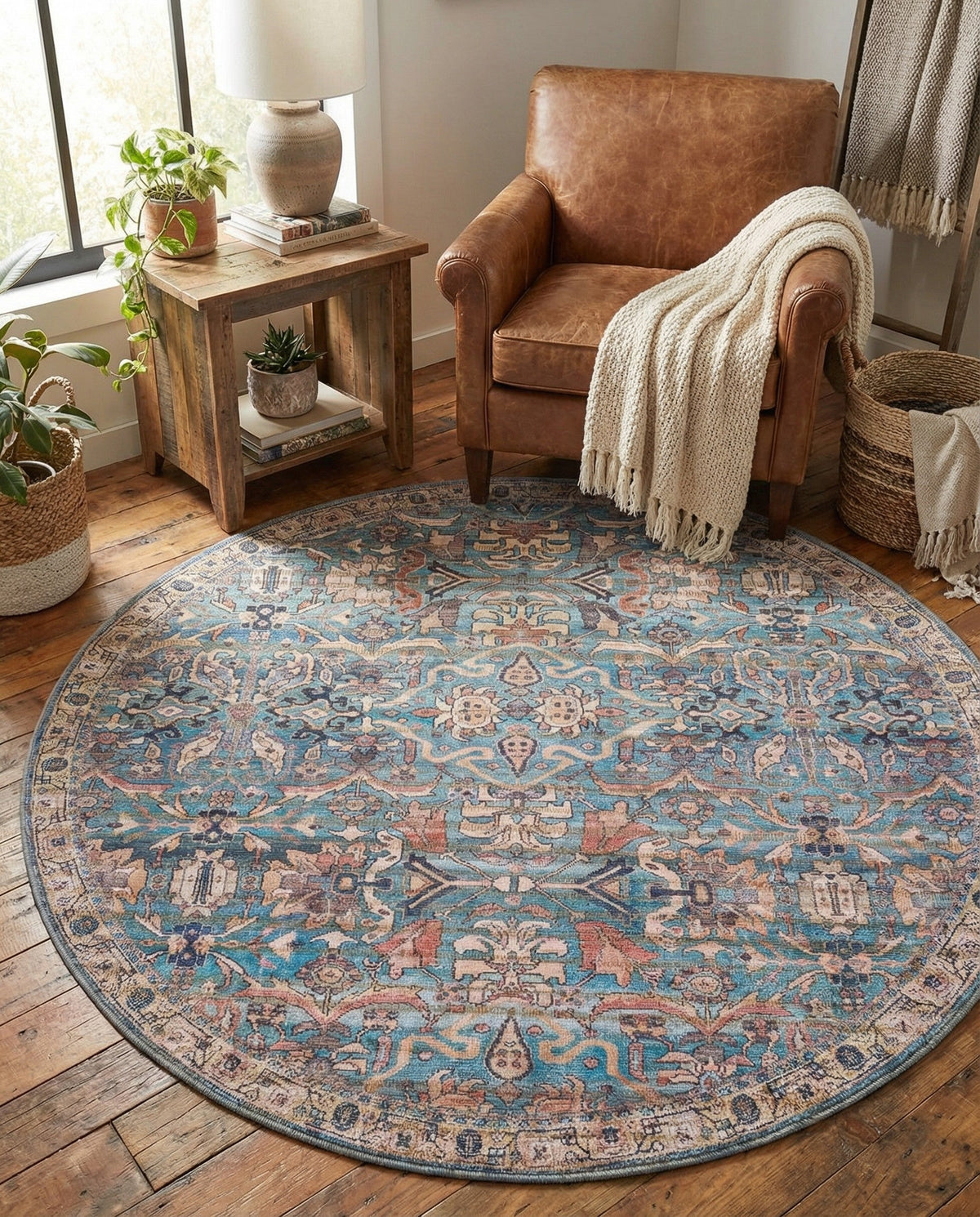 Vintage Memories Collection Area Rug -  Memories Round Blue  lifestyle 134