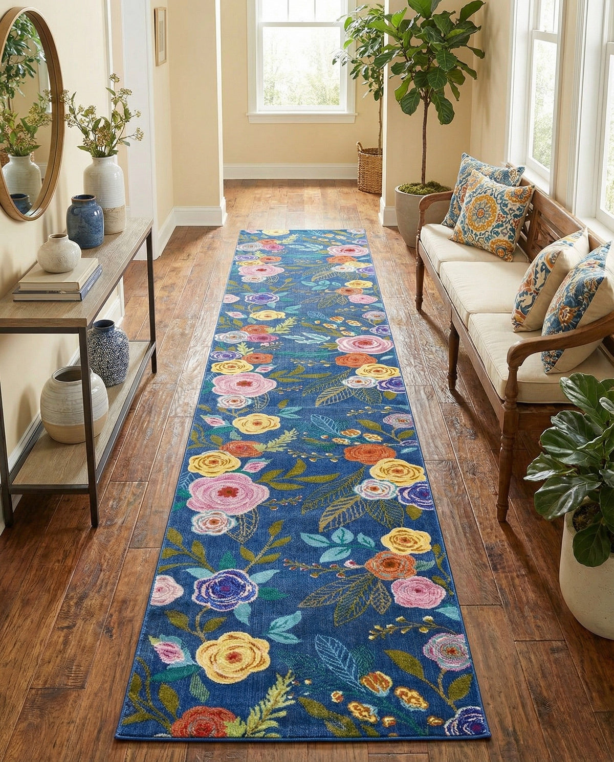 Meadow Breeze Collection Area Rug -  Petal Runner Blue  lifestyle 220