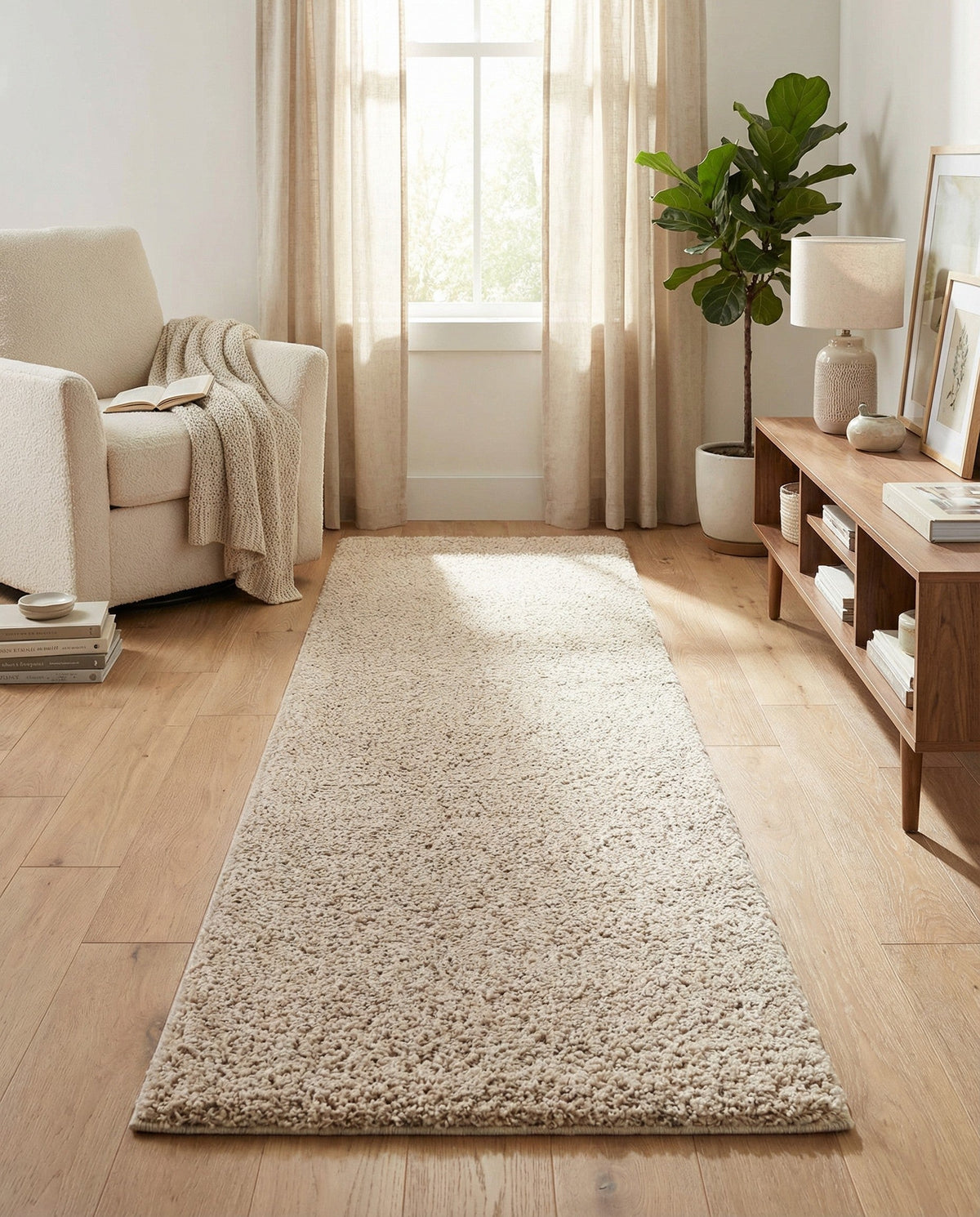 Cozy Comfort Shag Collection Area Rug - Haven (Oatmeal Beige) Runner Oatmeal Beige  lifestyle 100