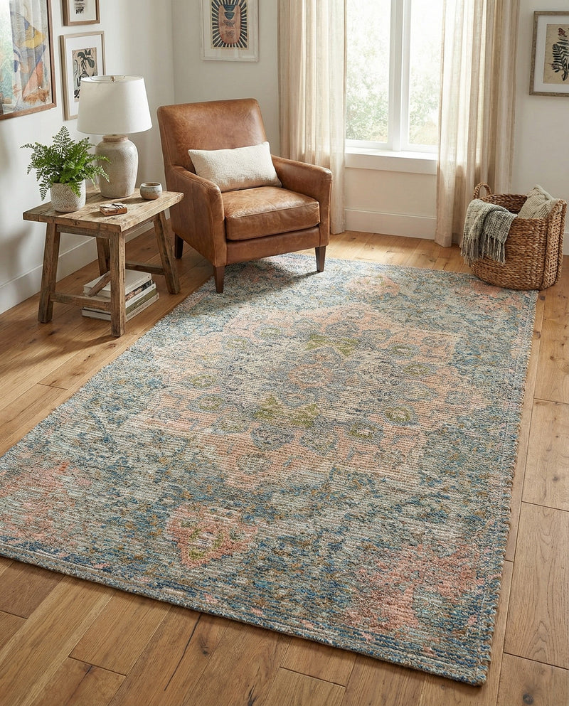 Savannah Threads Collection Area Rug -  Gobi Rectangle Blue and Peach  lifestyle 20