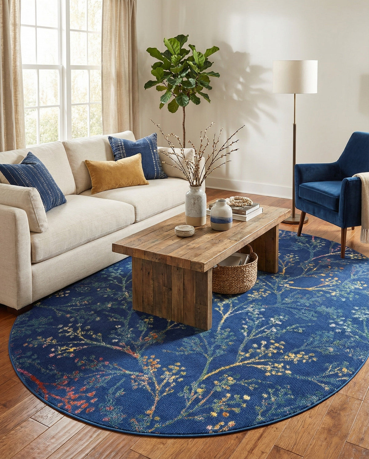Meadow Breeze Collection Area Rug -  Sunbeam Oval Blue  lifestyle 141
