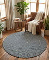 Highland Woven Jute Collection Area Rug - Glenmore (Navy Blue) Round Navy Blue  lifestyle 65