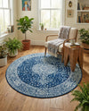 Dover Terrace Collection Area Rug - Marina (Navy Blue) Round Navy Blue  lifestyle 35