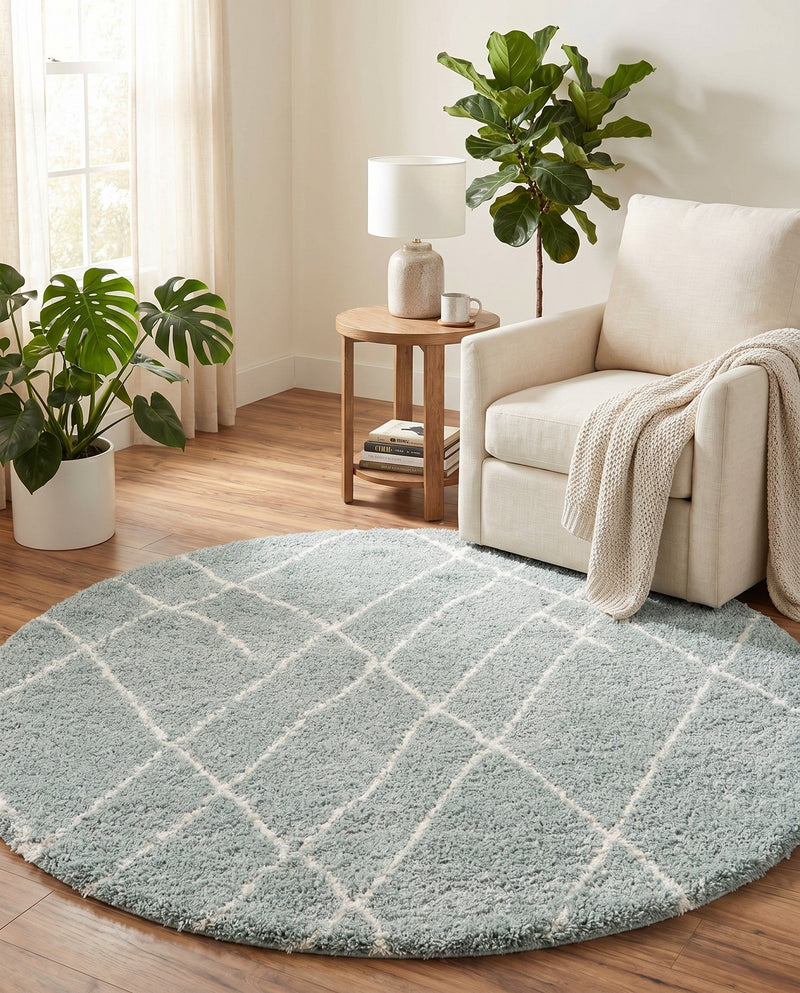 Cozy Haven Shag Collection Area Rug - Serenity (Sage Green) Round Sage Green  lifestyle 63