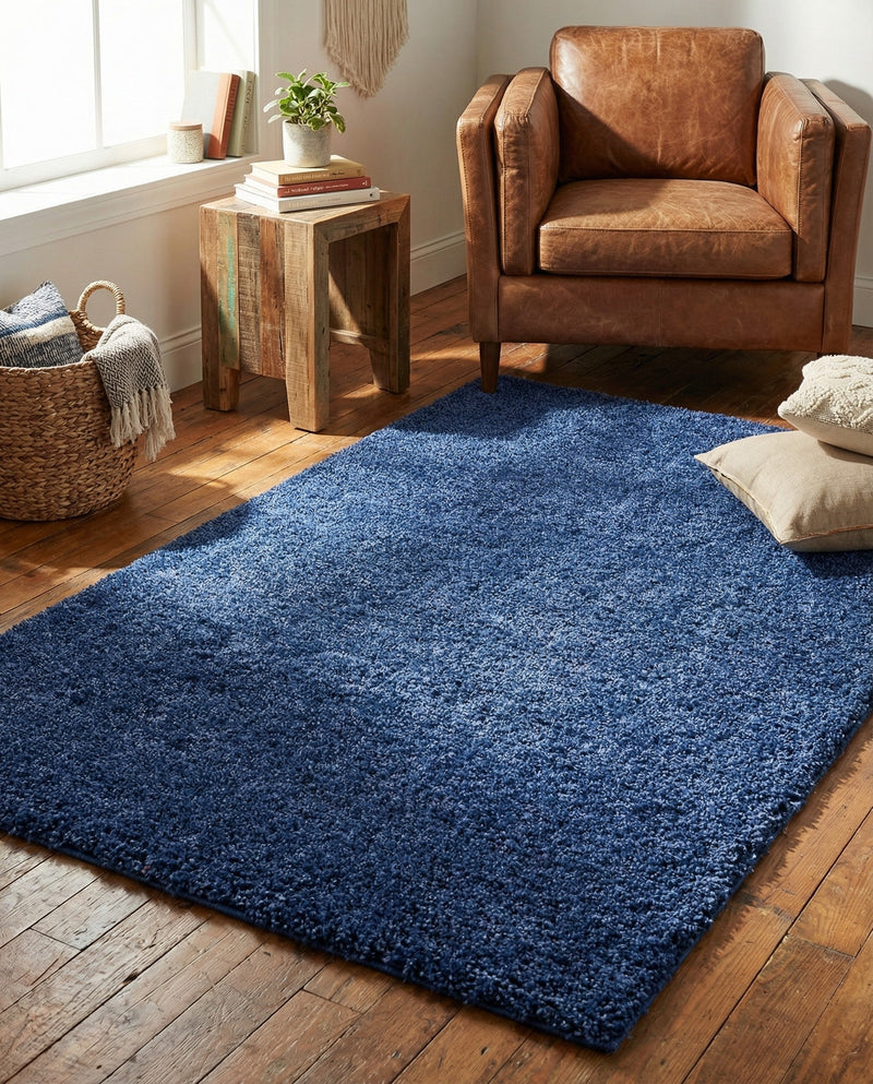 Solid Shag Seaside Collection Area Rug - Azure Cove (Navy Blue) Rectangle Navy Blue  lifestyle 6