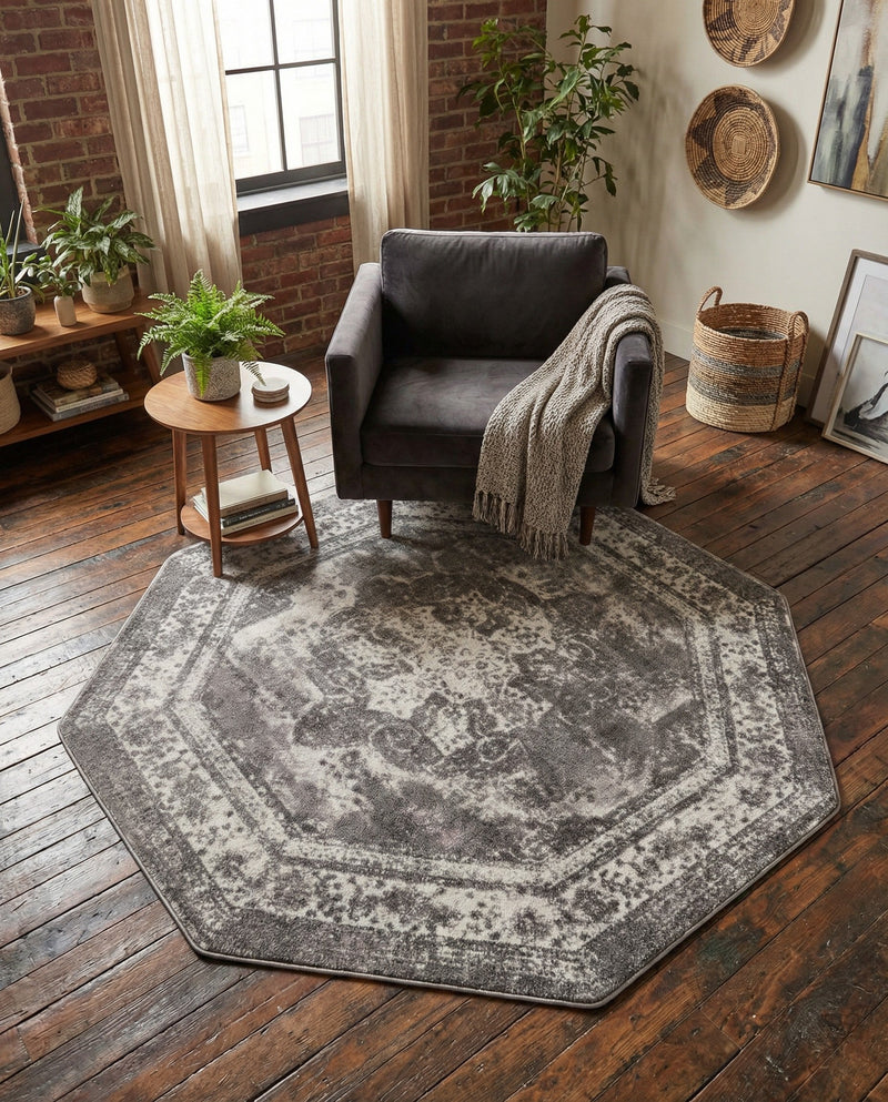 Riviera Elegance Collection Area Rug -  Menton (Gray) Octagon Gray  lifestyle 55