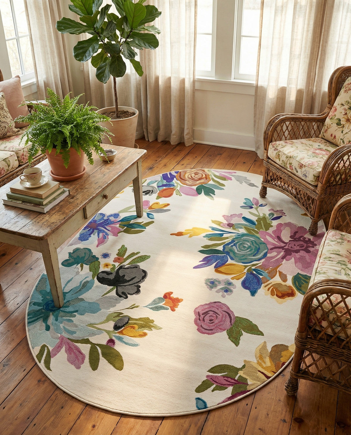 Meadow Breeze Collection Area Rug - Wildflower Oval Ivory  lifestyle 166