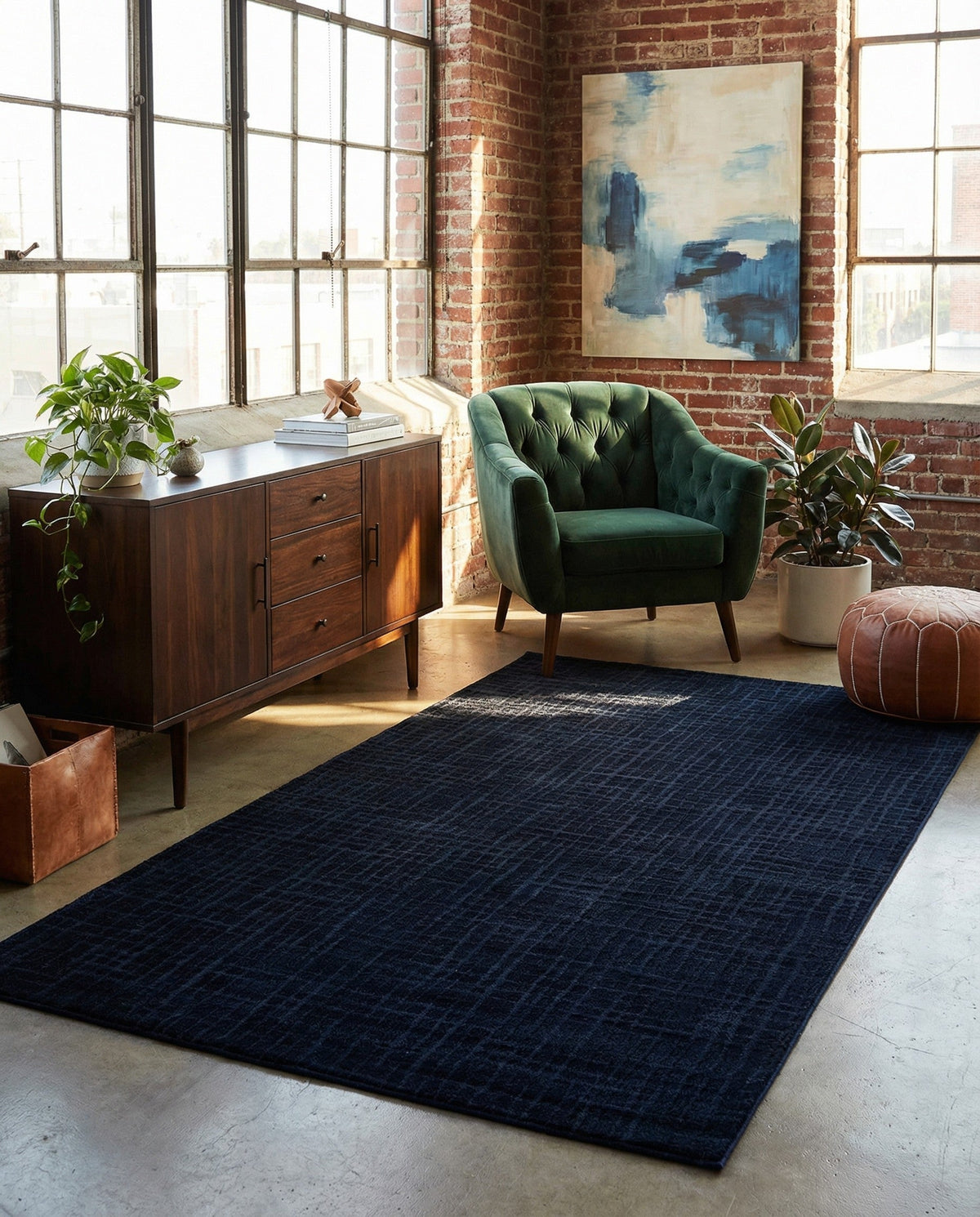 Haven Tapestry Collection Area Rug - WhisperingFalls Rectangle Inkwell Blue  lifestyle 45