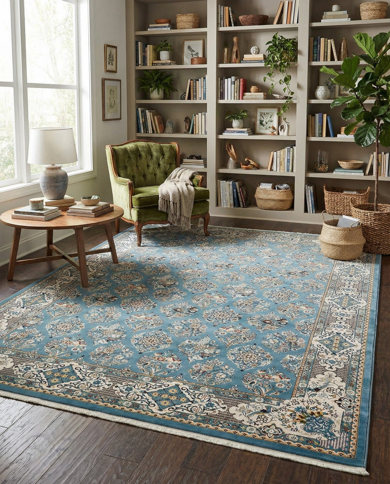 Persian Elegance Collection Area Rug -  Yazd Rectangle Blue  lifestyle 28