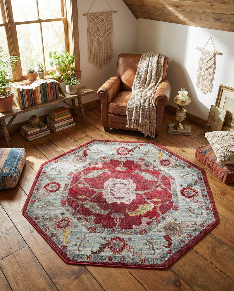 Arcadia Rugs Collection Area Rug - Eden (Red) Octagon Red  lifestyle 67